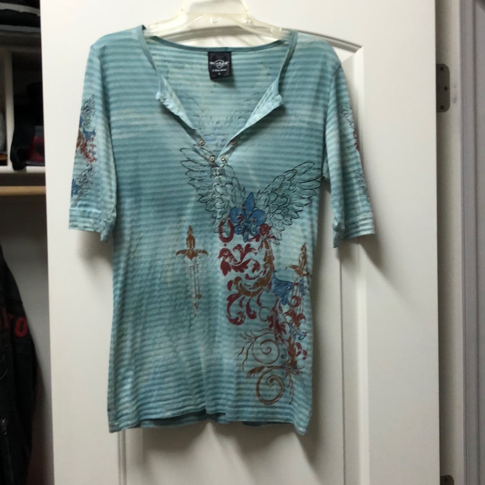 3/4 length sleeve teal T-shirt